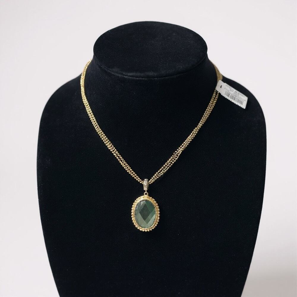 Chico’s NWT Sahara Stretch Gold Multi-Strand Necklace Blue Oval Pendant MSRP $39